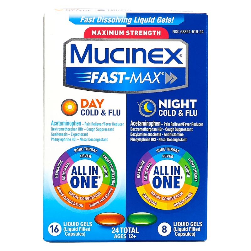 Mucinex Fast-Max Day Night Cold & Flu Liquid Gels 24ct